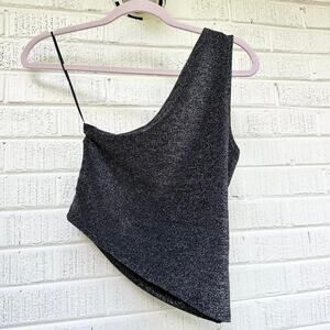 Silence + Noise Urban Outfitters Black Silver Metallic One Shoulder Top